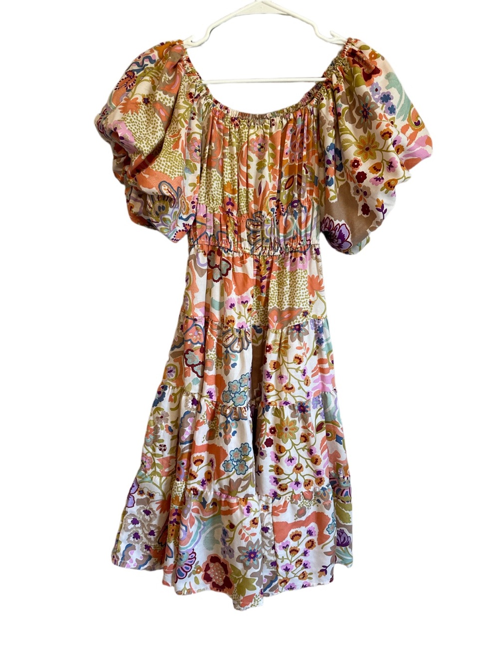 Boho Floral Puff-Sleeve Dress in Multicolor
